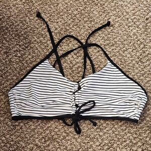 La Vie En Rose Aqua Black & White Striped Bikini Top